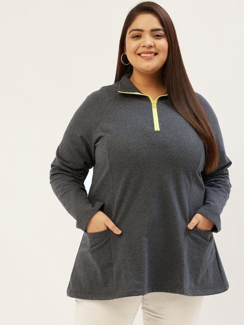 

Revolution Women Charcoal Grey Solid Sweatshirt