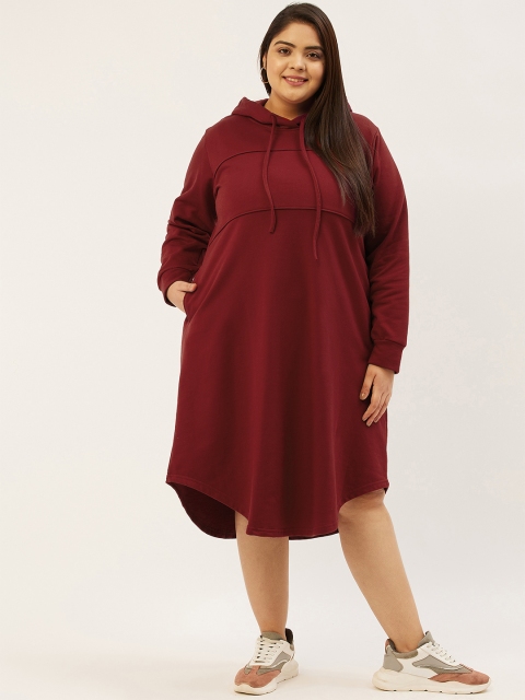 

Revolution Maroon Solid Hooded Jumper Dress