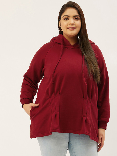 

Revolution Women Maroon Solid Hooded Sweatshirt
