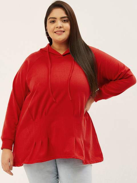 

Revolution Women Red Solid Hooded Sweatshirt