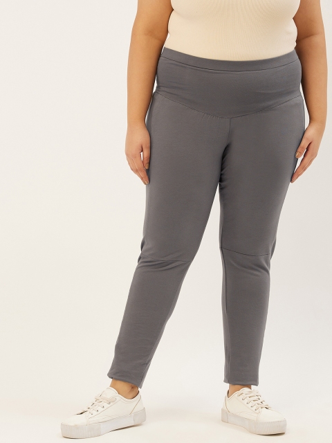 

Revolution Women Grey Solid Relaxed High-Rise Knitted Trousers