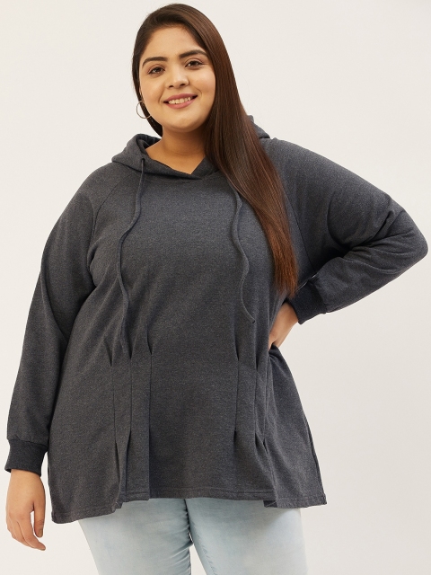 

Revolution Women Charcoal Grey Solid Hooded Sweatshirt