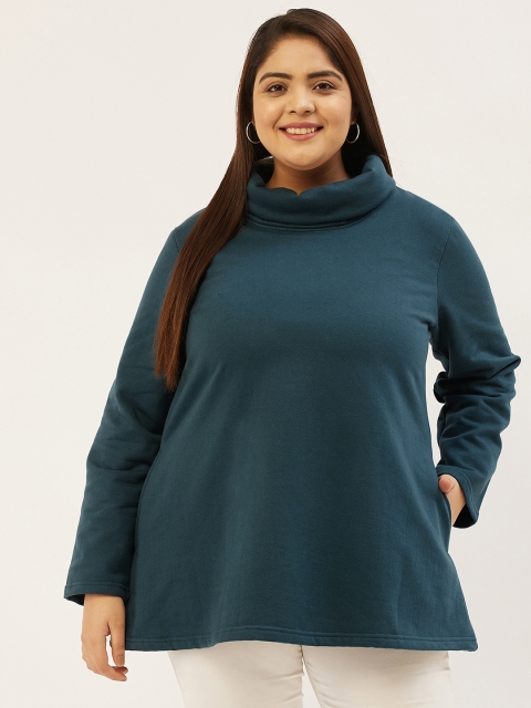 

Revolution Teal Blue Solid Turtle Neck Top