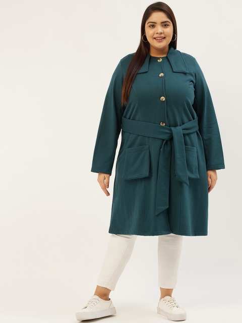 

Revolution Women Teal Blue Solid Longline Duster Jacket
