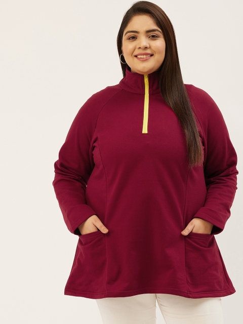 

Revolution Women Maroon Solid Sweatshirt