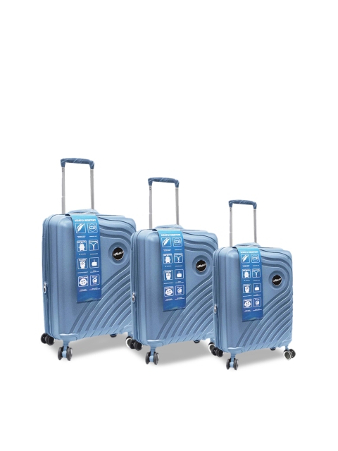 

F Gear Set Of 3 Blue Solid Expandable Hard-Sided Trolley Suitcase