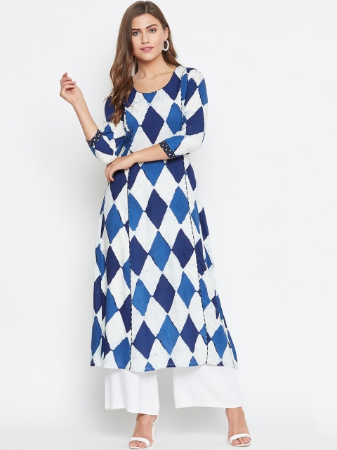 

TULIP 21 Women Blue Geometric Printed Thread Work Kurta