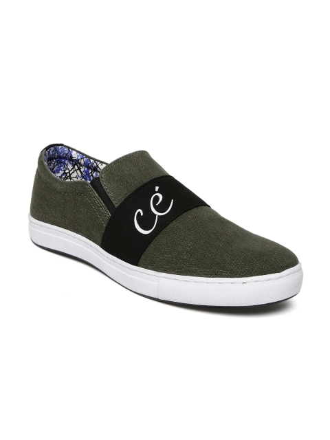 

Core Men Olive Green Solid Slip-On Sneakers