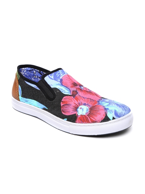 Core Men Black Printed Slip-On Sneakers