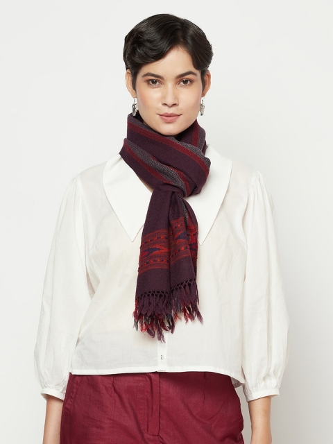 

Fabindia Women Burgundy & Red Woven-Design Wool Muffler