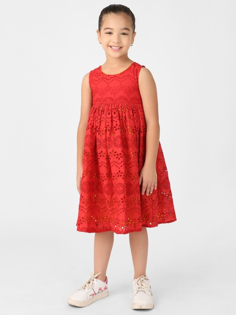 

Fabindia Red Cotton Self Design Fit & Flare Dress