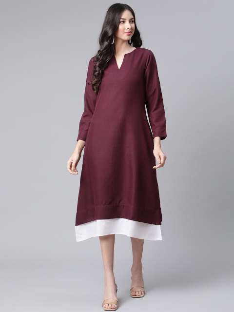 

Cottinfab Women Burgundy Pure Cotton Layered A-Line Midi Dress