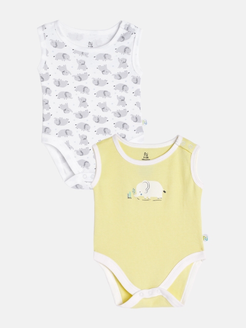 

Nejo Infant Boys Pack of 2 Printed Pure Cotton Knit Bodysuits, White