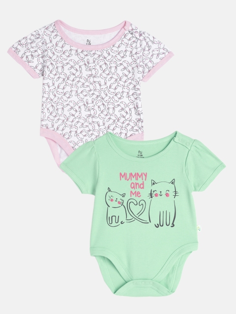 

Nejo Infant Girls Pack of 2 Printed Pure Cotton Knit Bodysuits, Green