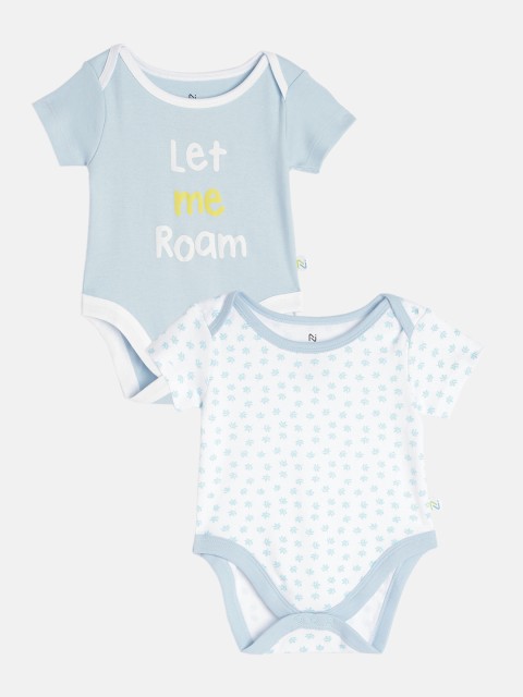 

Nejo Infant Boys Pack of 2 Printed Pure Cotton Knit Bodysuits, White