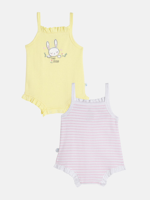 

Nejo Infant Girls Pack of 2 Printed Pure Cotton Knit Bodysuits, Yellow
