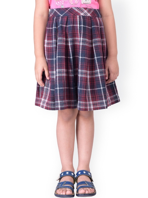 

Oxolloxo Girls Navy Blue & Red Checked Skater Skirt