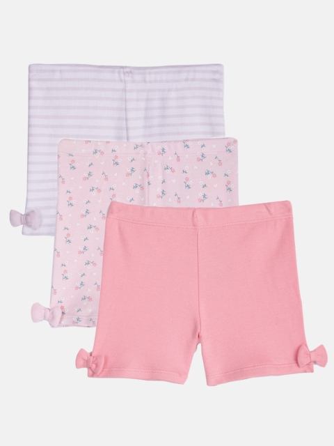 

Nejo Infant Girls Pack of 3 Pure Cotton Loose Fit Regular Shorts, Pink