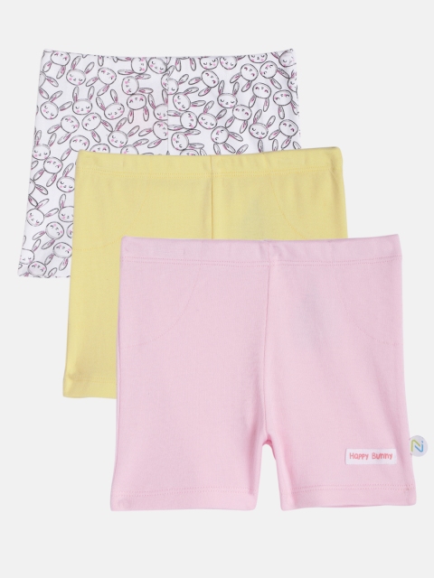 

Nejo Infant Girls Pack of 3 Pure Cotton Loose Fit Regular Shorts, Pink
