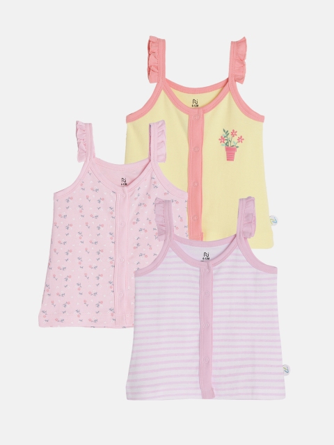 

Nejo Infant Girls Pack of 3 Pure Cotton Regular Tops, Yellow