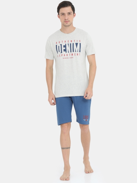 

Masculino Latino Men Off White & Blue Printed Pure Cotton Night suit