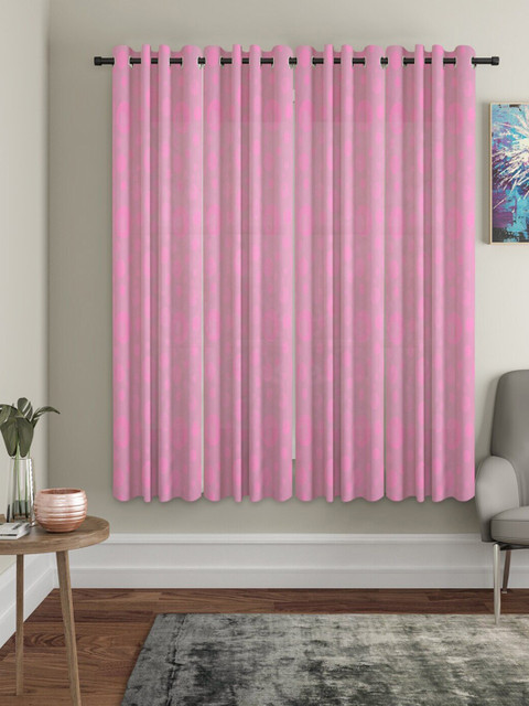 

Molly & Michel Pack Of 4 Pink Geometric Woven design Window Curtains