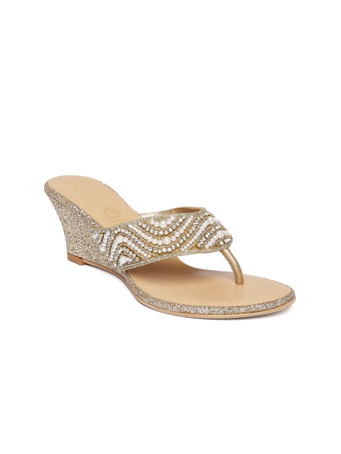 

Catwalk Women Gold-Toned & Off-White Embellished Wedges