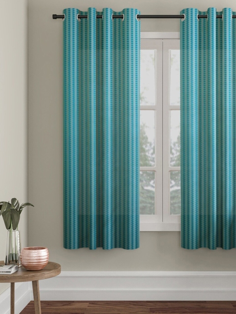 

Molly & Michel Teal Set of 2 Striped Window Curtain
