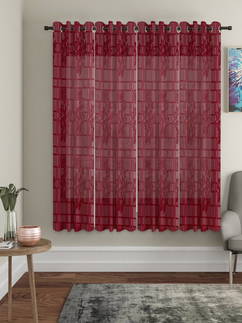 

Molly & Michel Pack Of 4 Maroon Geometric Woven design Window Curtains