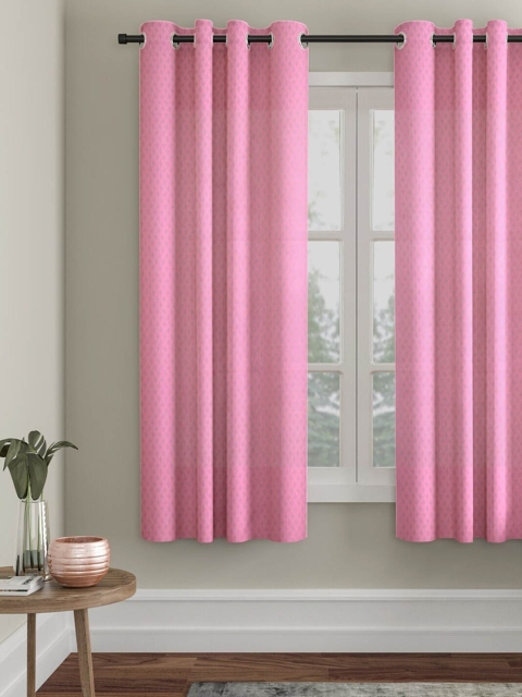 

Molly & Michel Pack Of 2 Pink Geometric Woven design Window Curtains