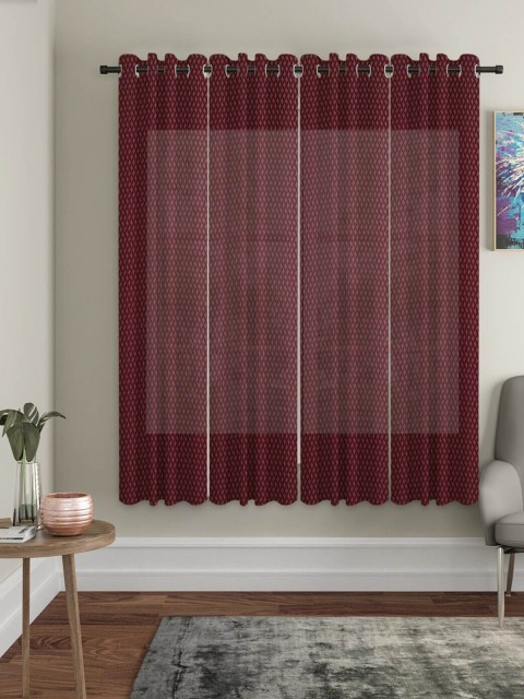 

Molly & Michel Maroon Set of 4 Geometric Window Curtain