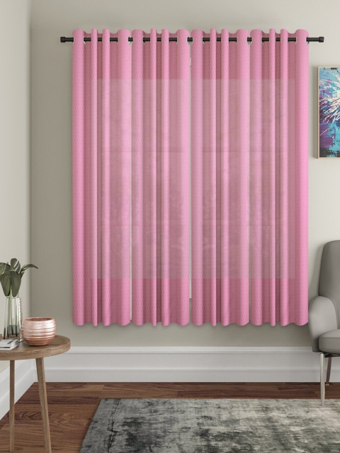 

Molly & Michel Pink Self Design Set of 4 Window Curtain