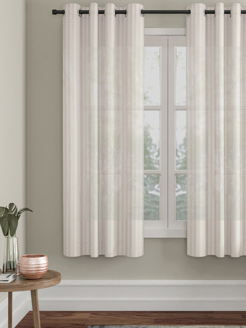 

Molly & Michel White Set of 2 Striped Window Curtain