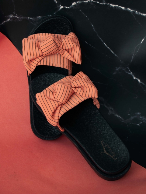 

Brauch Women Peach-Coloured & Black Striped Sliders