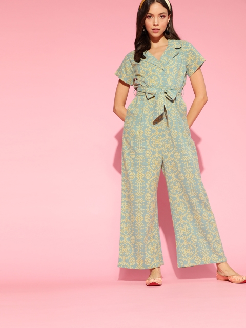 

AHIKA Green & Yellow Printed Basic Jumpsuit