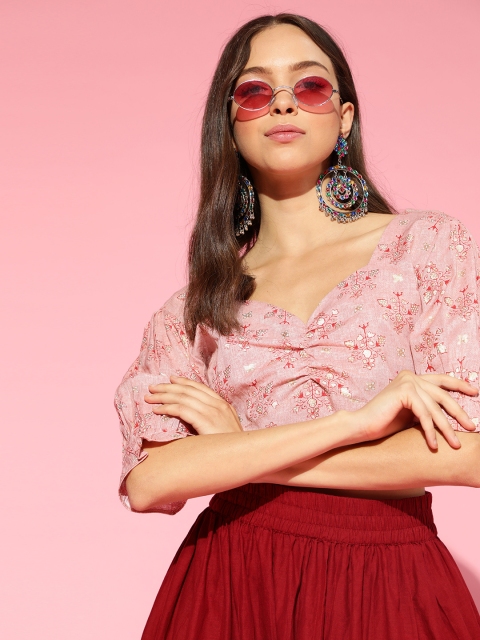 

AHIKA Peach-Coloured Pure Cotton Blouson Crop Top