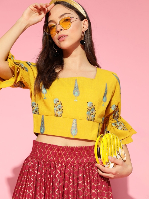 

AHIKA Yellow Pure Cotton Blouson Crop Top