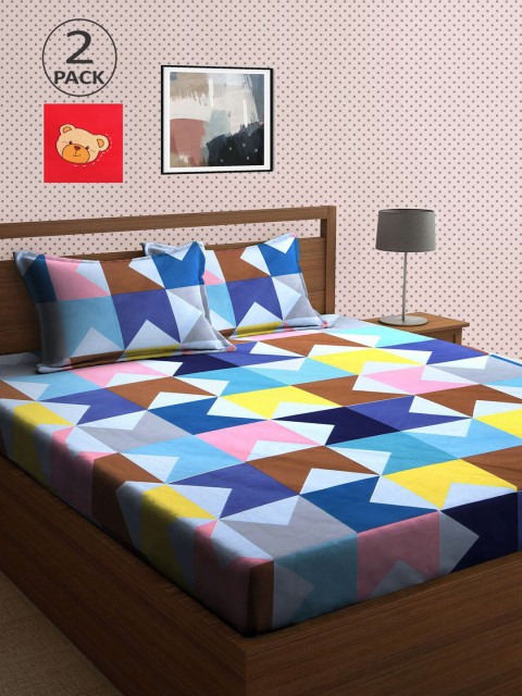 

KLOTTHE Set Of 2 210TC Double King Bedsheets With 4 Pillow Covers, Pink