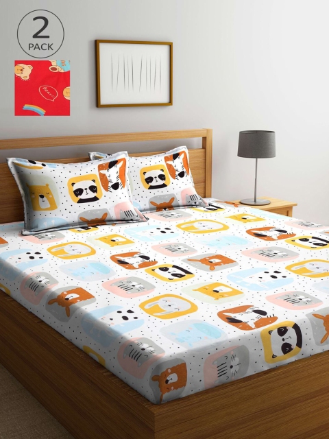 

KLOTTHE Red & White Cartoon Characters 210 TC 2 King Bedsheet with 4 Pillow Covers