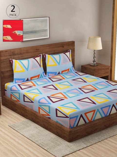 

KLOTTHE Pack Of 2 210 TC Cotton 2 King Bedsheet with 4 Pillow Covers, Multi