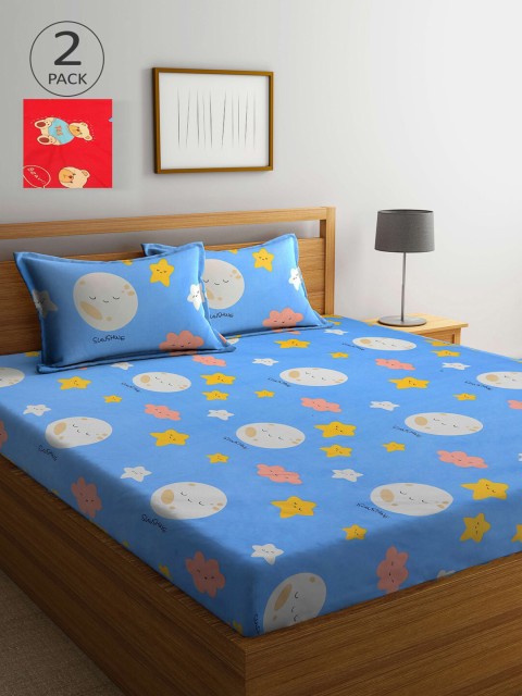

KLOTTHE Blue & Red Cartoon Characters 210 TC 2 King Bedsheet with 4 Pillow Covers