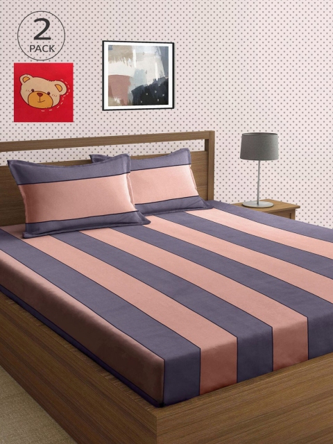 

KLOTTHE Multicoloured Striped 210 TC 2 King Bedsheet with 4 Pillow Covers, Multi