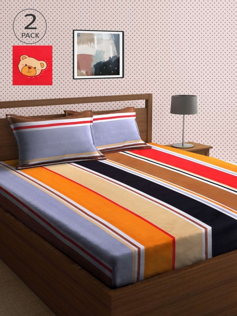 

KLOTTHE Red & Grey Striped 210 TC 2 King Bedsheet with 4 Pillow Covers