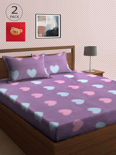 

KLOTTHE Red & Purple Graphic 210 TC 2 King Bedsheets with 4 Pillow Covers