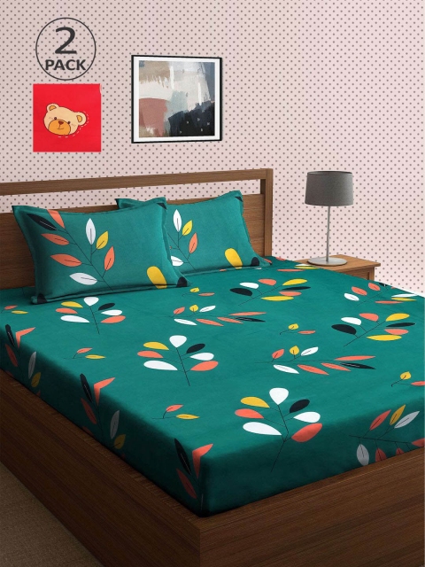 

KLOTTHE Green & Red Floral 210 TC 2 King Bedsheet with 4 Pillow Covers