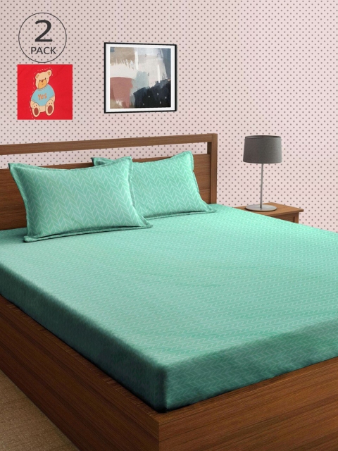 

KLOTTHE Set Of 2 210TC Double King Bedsheets With 4 Pillow Covers, Green
