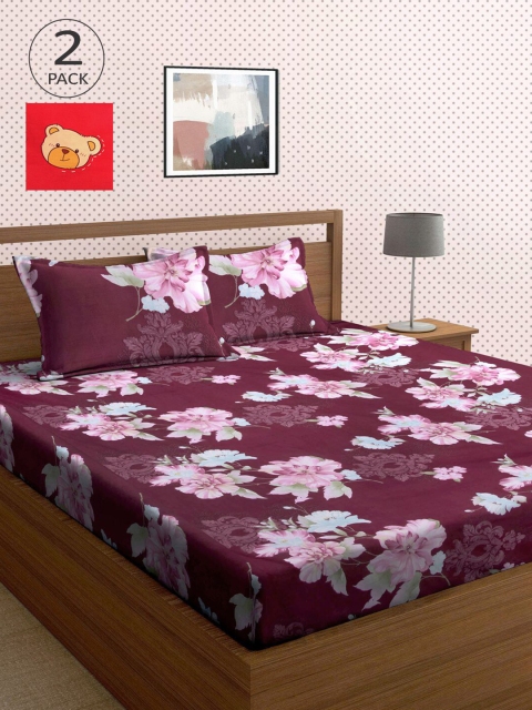 

KLOTTHE Red & Purple Floral 210 TC 2 King Bedsheet with 4 Pillow Covers