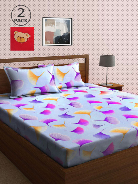 

KLOTTHE Lavender & Red 210 TC 2 King Bedsheet with 4 Pillow Covers