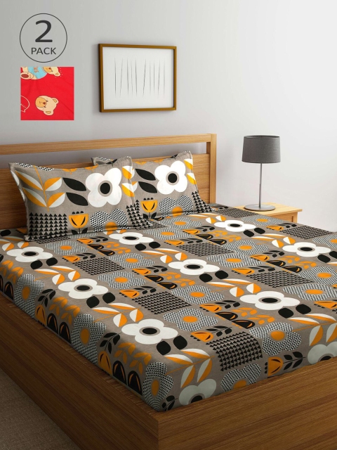 

KLOTTHE Pack Of 2 210 TC Cotton 2 King Bedsheet with 4 Pillow Covers, Multi
