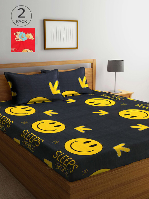 

KLOTTHE Red & Black Cartoon Characters 210 TC 2 King Bedsheet with 4 Pillow Covers